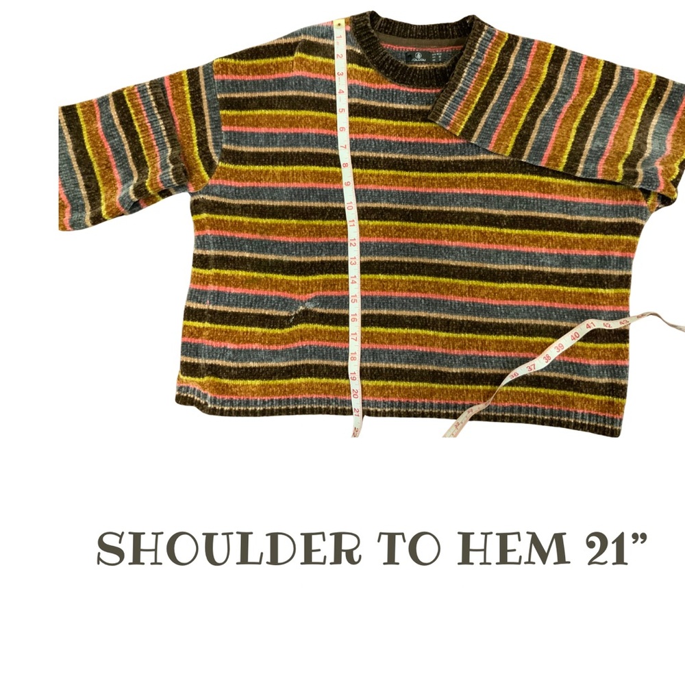 Volcom Striped Chenille Sweater Medium Fuzzy Multi Color Pullover Vintage Y2K - Picture 3 of 9